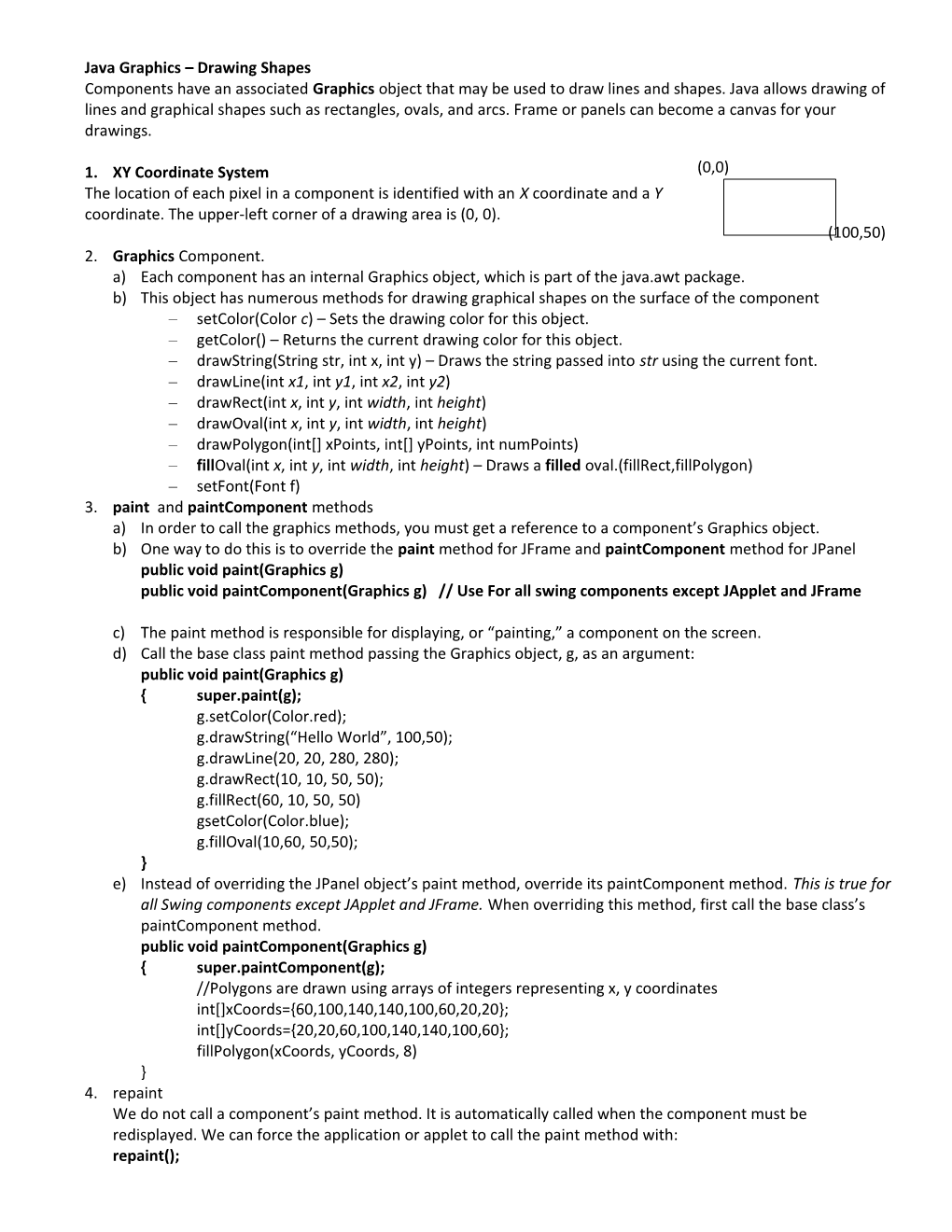 Java Graphics Drawing Shapes