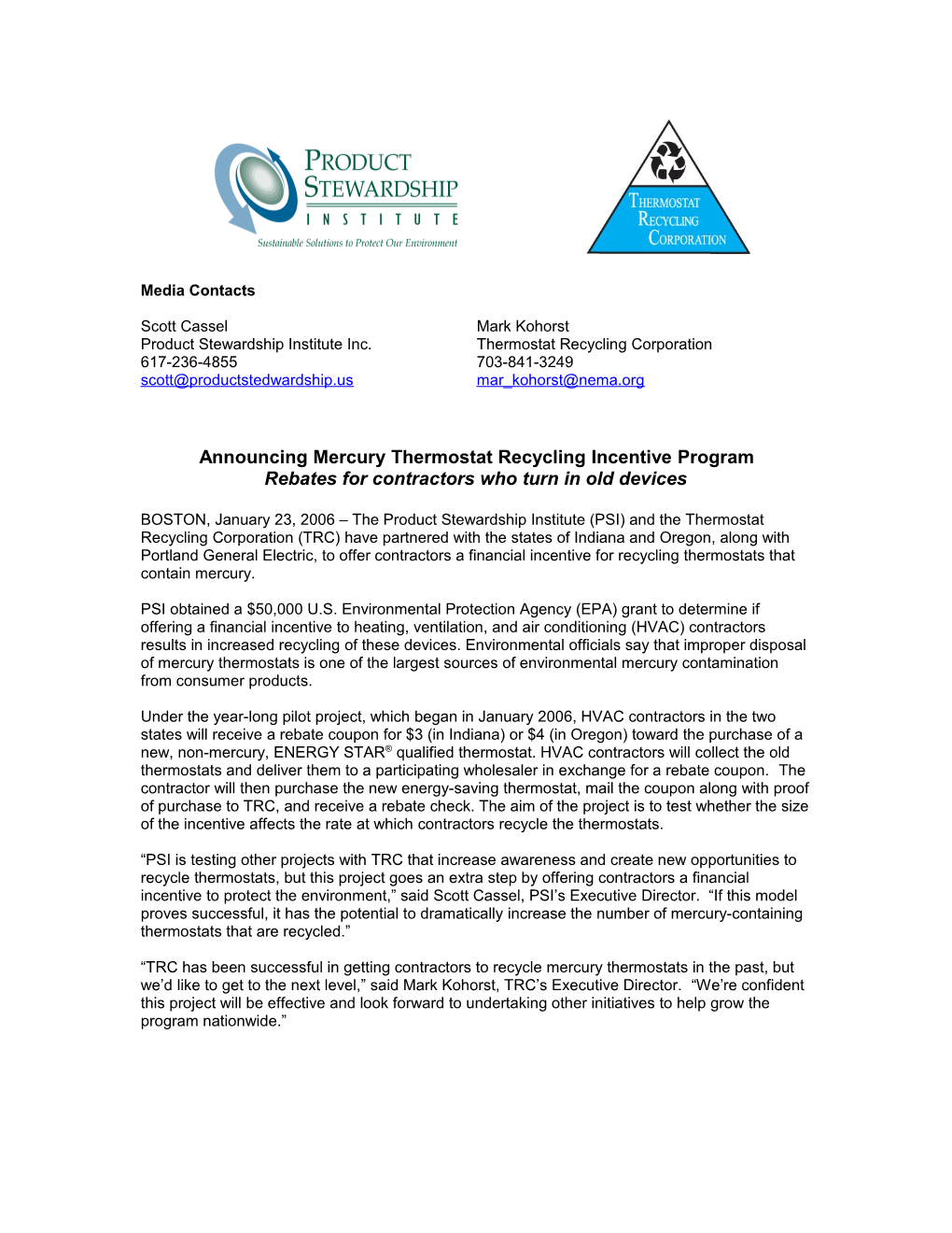 Announcing Mercury Thermostat Recycling Incentive Program