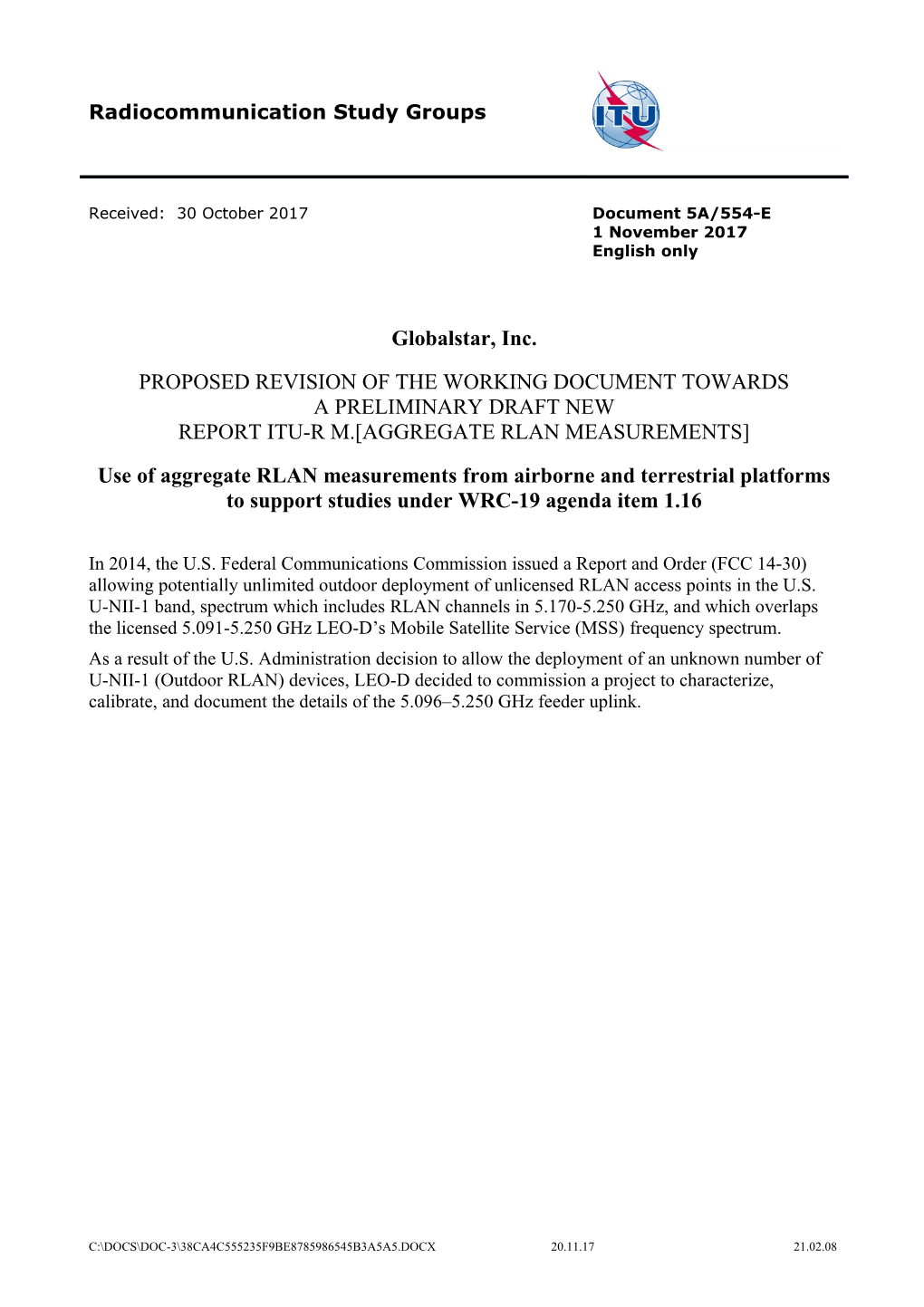 6.3Satellite Measurements of Noise Floor Increase Due to Outdoor RLAN Deployment