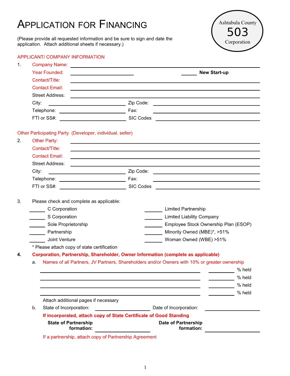 Application for Financing
