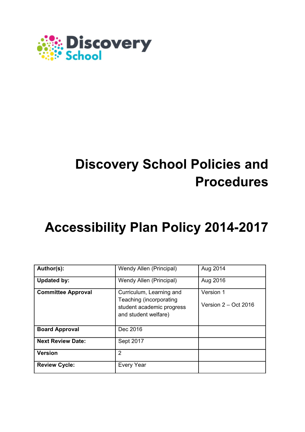 Discovery School Policies and Procedures