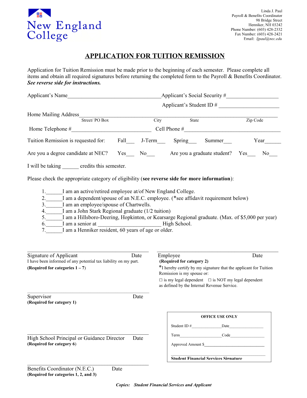 Application for Tuition Remission