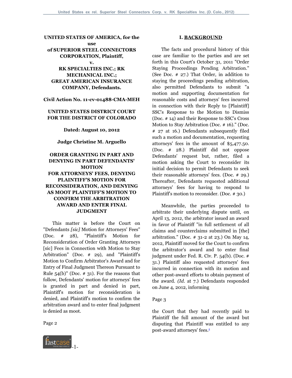 United States Ex Rel. Superior Steel Connectors Corp. V. RK Specialties Inc. (D. Colo., 2012)