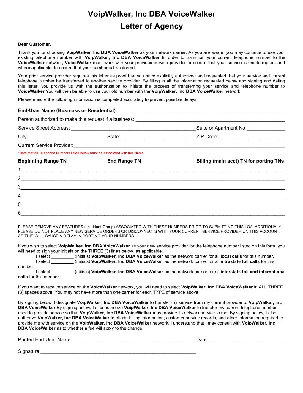 The Standard Letter of Authorization Document