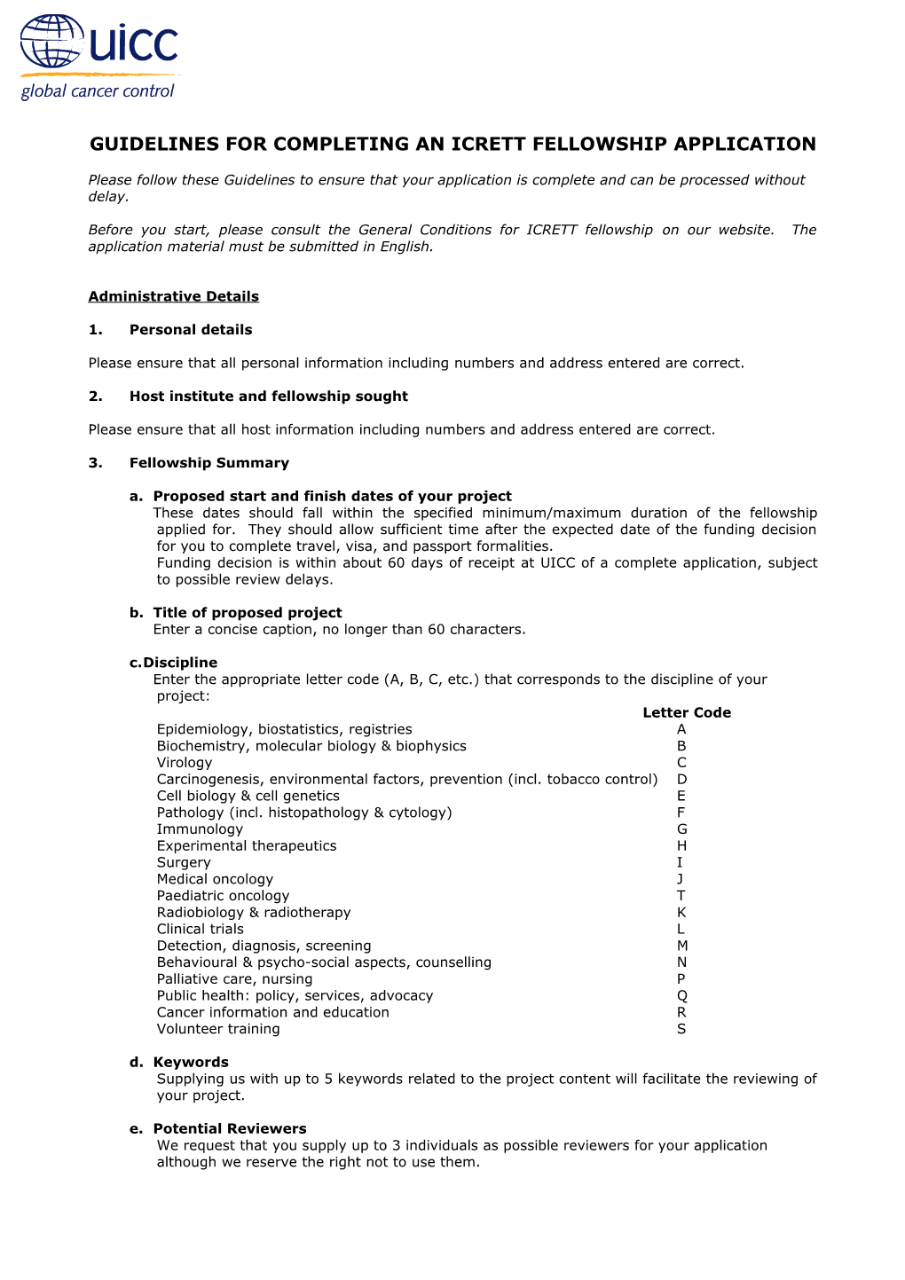 UICC International Cancer Fellowships