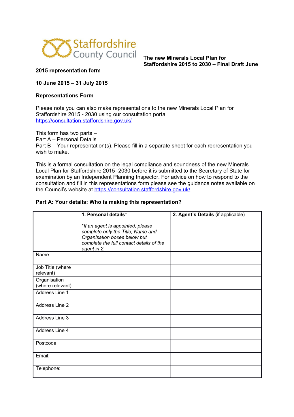 Thenew Minerals Local Plan for Staffordshire 2015 to 2030 Final Draft June 2015Representation