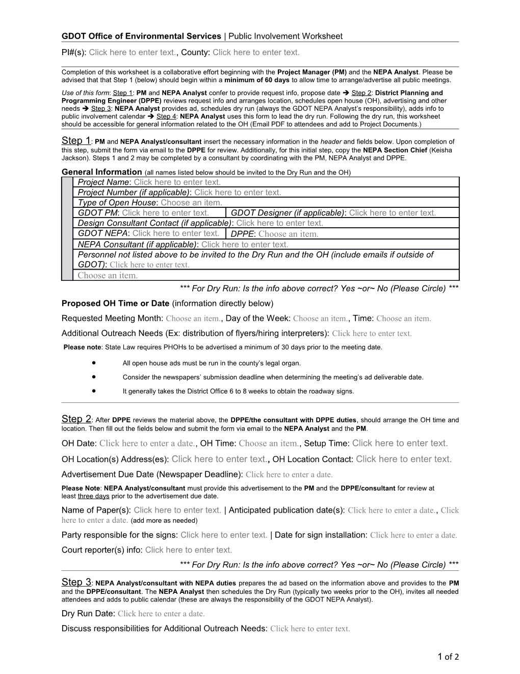 Public Involvement Worksheet - Schedule and Dry Run