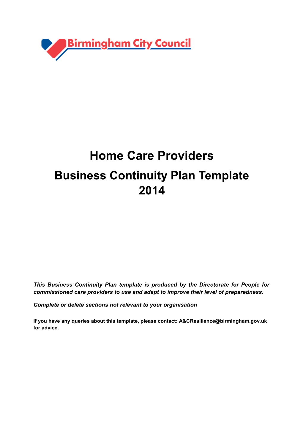 Care Homes, Hostels and Commissioned Services Business Continuity Planning Guidance