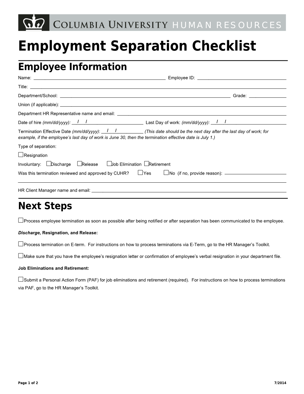 Employment Separationchecklist