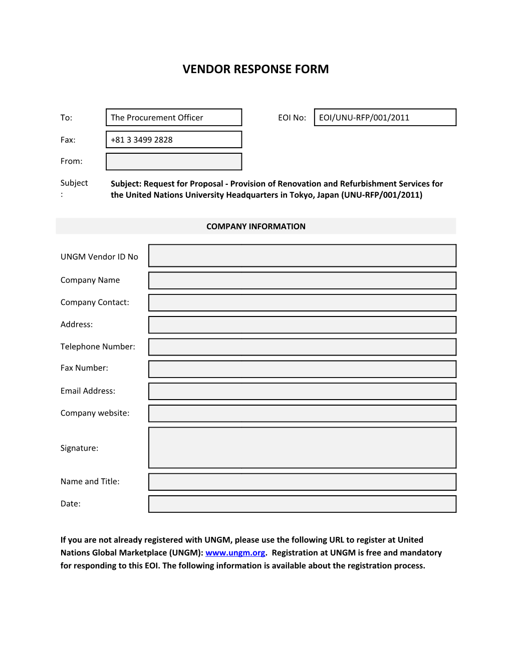 Vendor Response Form