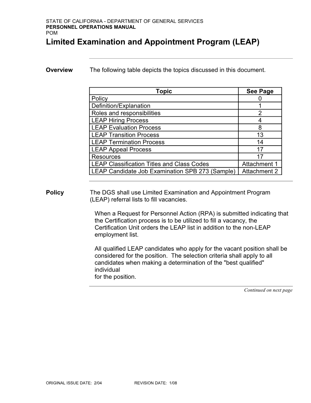 Limited Examination and Appointment Program (LEAP)