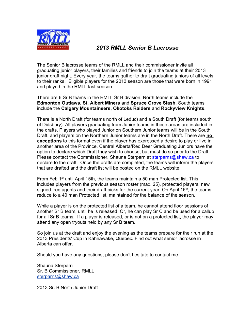 2013 RMLL Senior B Lacrosse