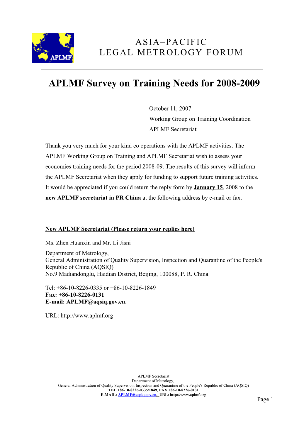 APLMF Survey on Training Needs for 2008-2009