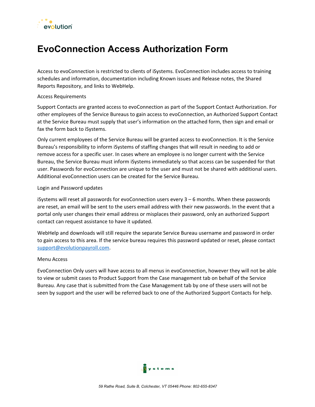 Evoconnectionaccess Authorization Form
