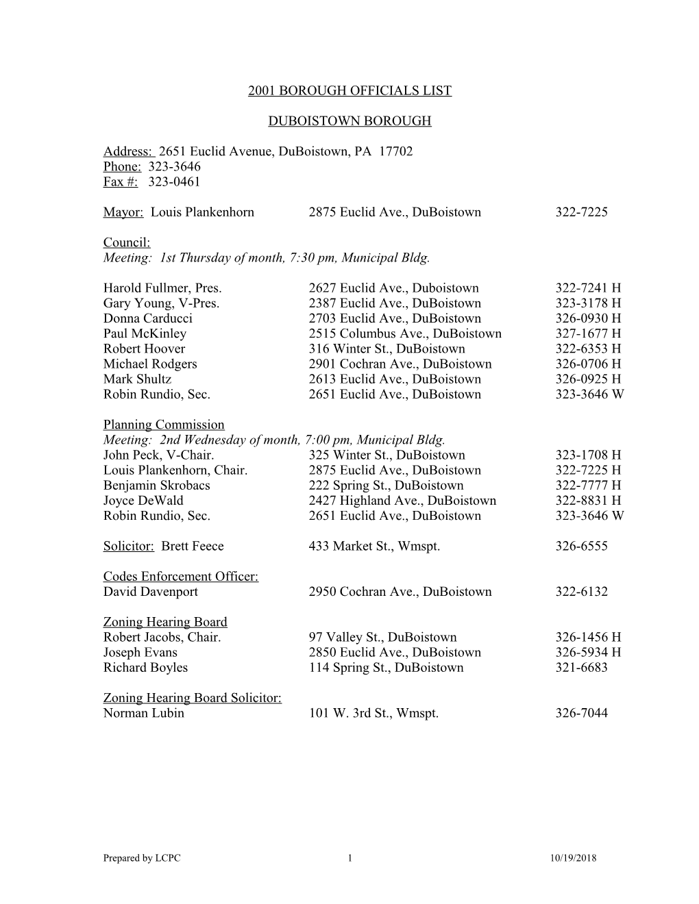 95 Boro. Officials List