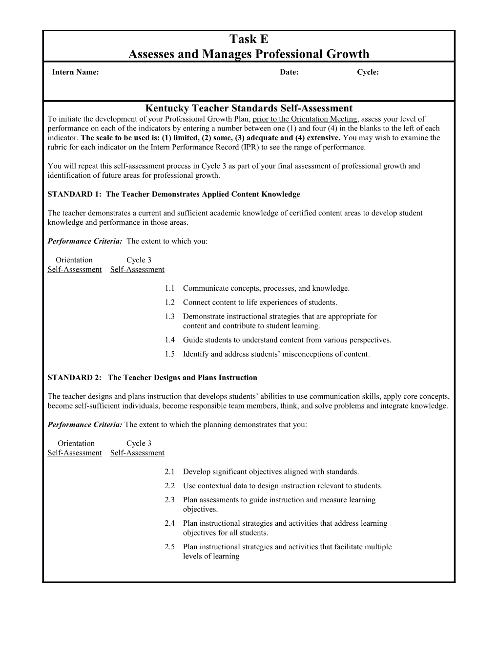 Identify Your Strengths in Terms of Tasks and Related Standards