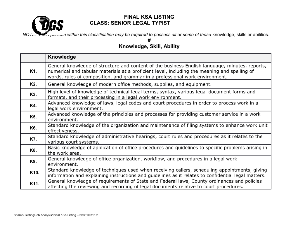 Class: Senior Legal Typist