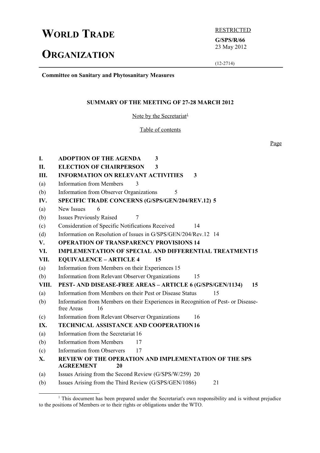 SUMMARY of the MEETING of 27-28March 2012