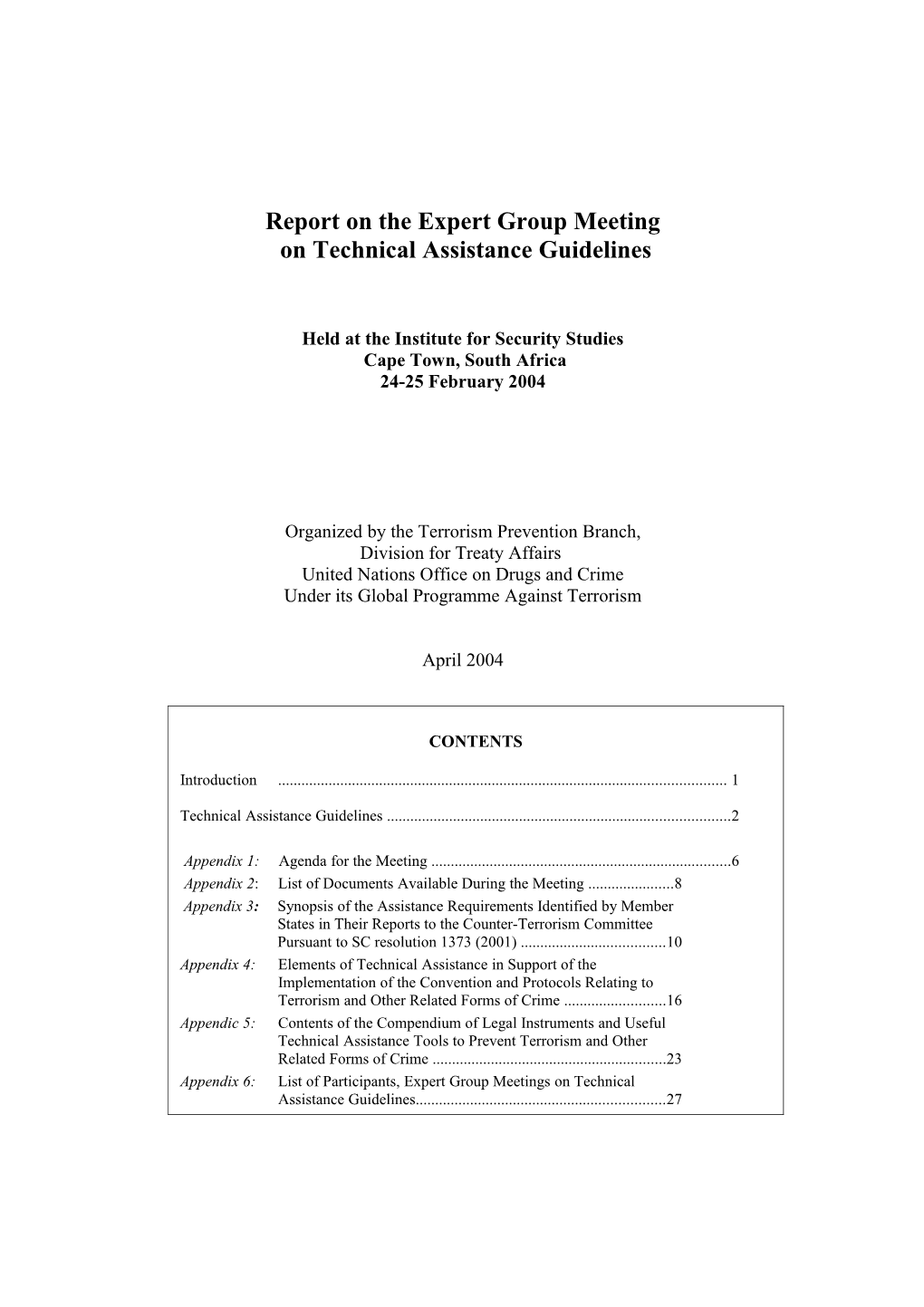 Report on the Expert Group Meeting