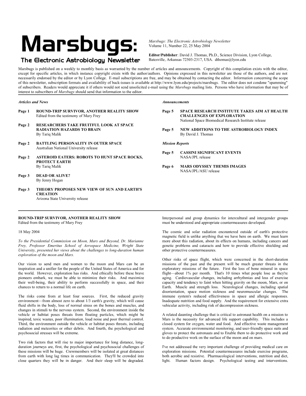 Marsbugs Vol. 11, No. 22