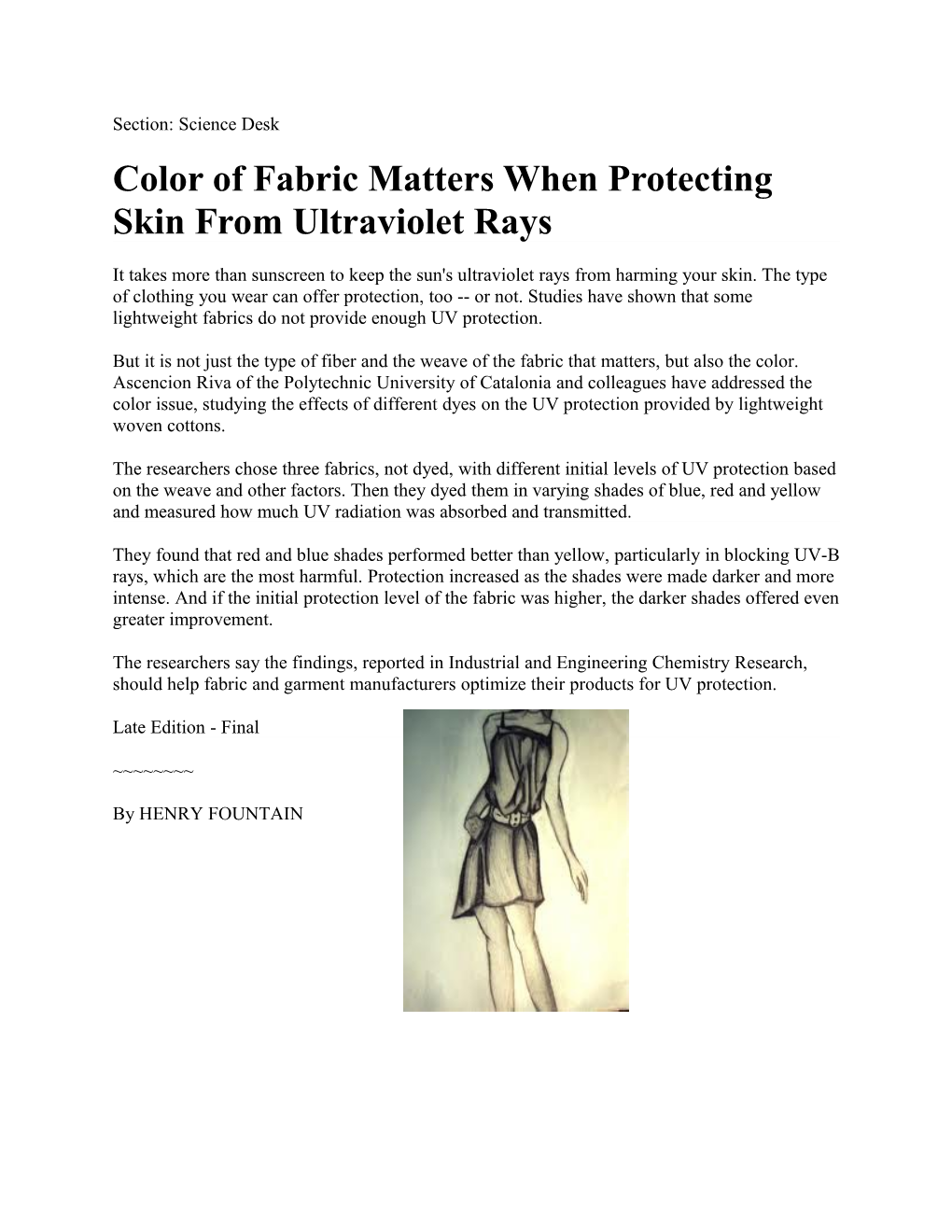 Color of Fabric Matters When Protecting Skin from Ultraviolet Rays