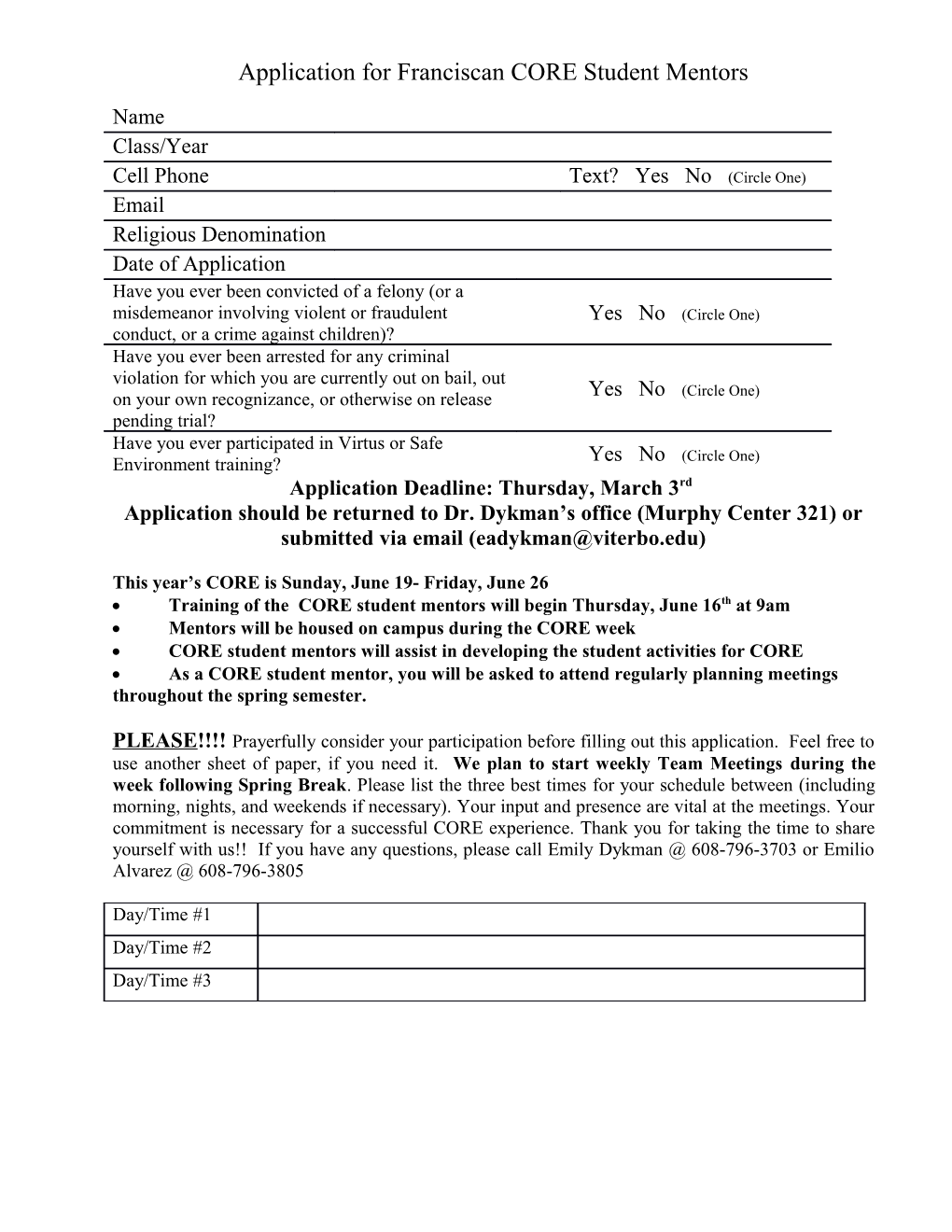 Application for Antioch Team Membership