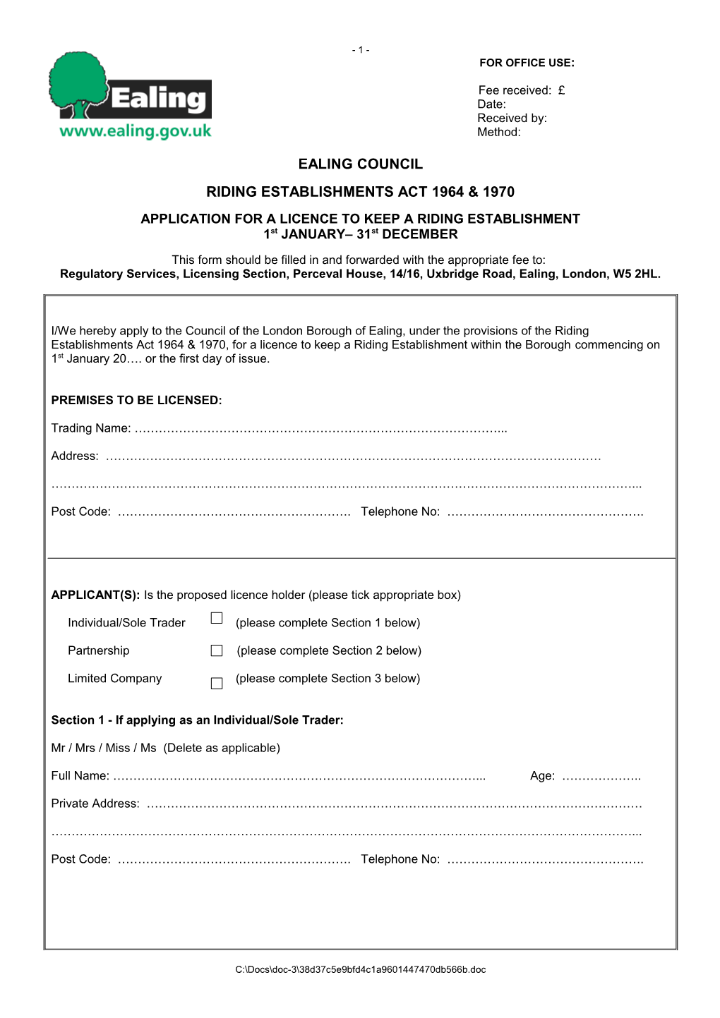 Animal Boarding Renewal Appl. Form