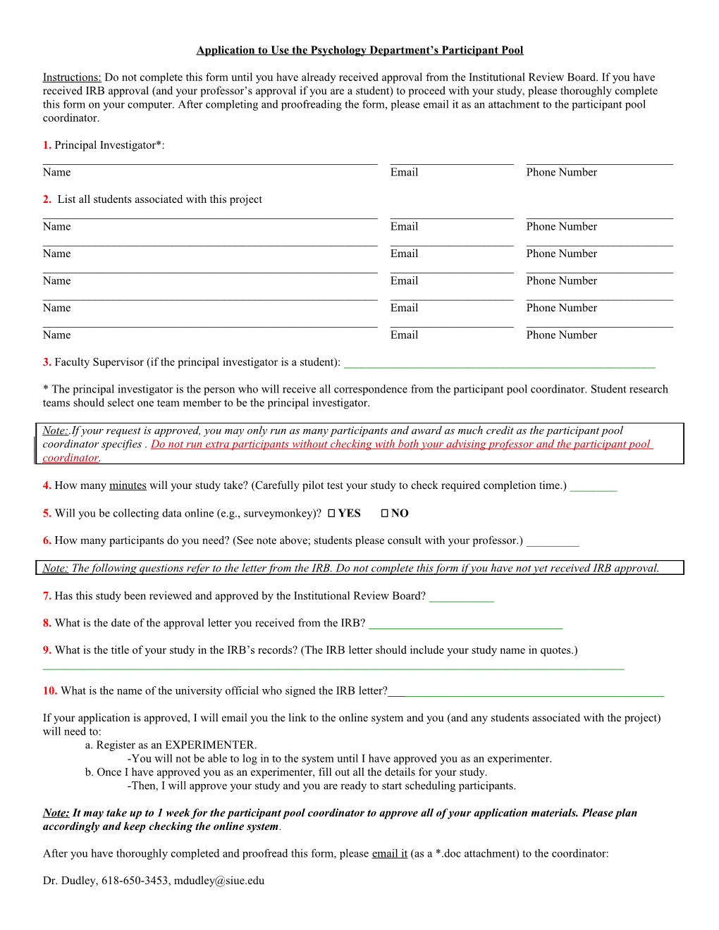 Researchers Applying to Use the Subject Pool