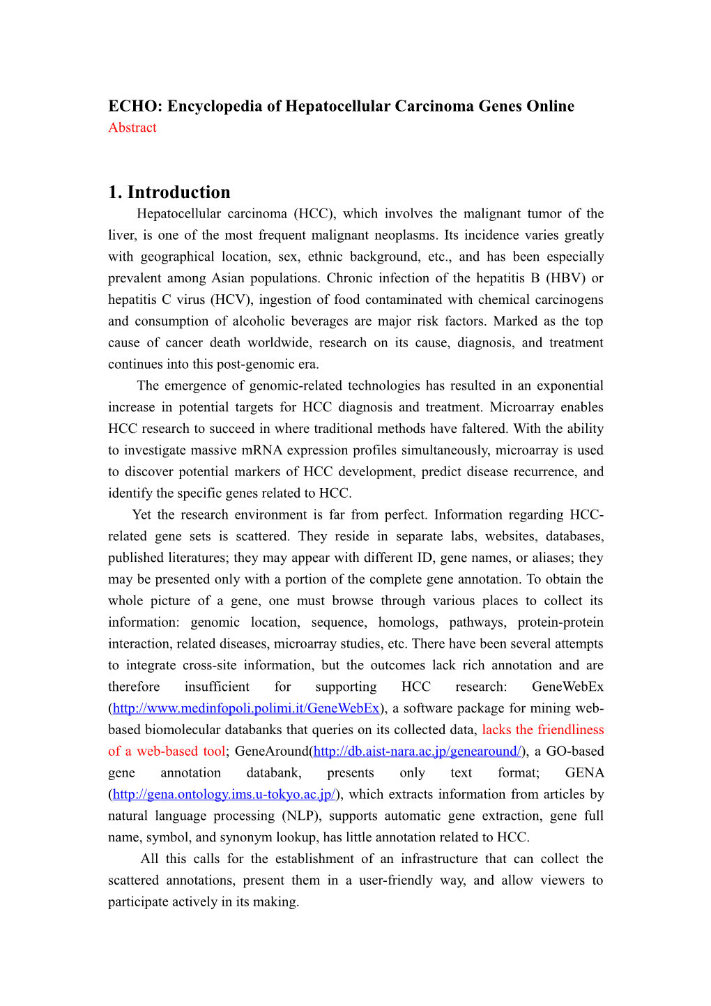 ECHO: Encyclopedia of Hepatocellular Carcinoma Genes Online