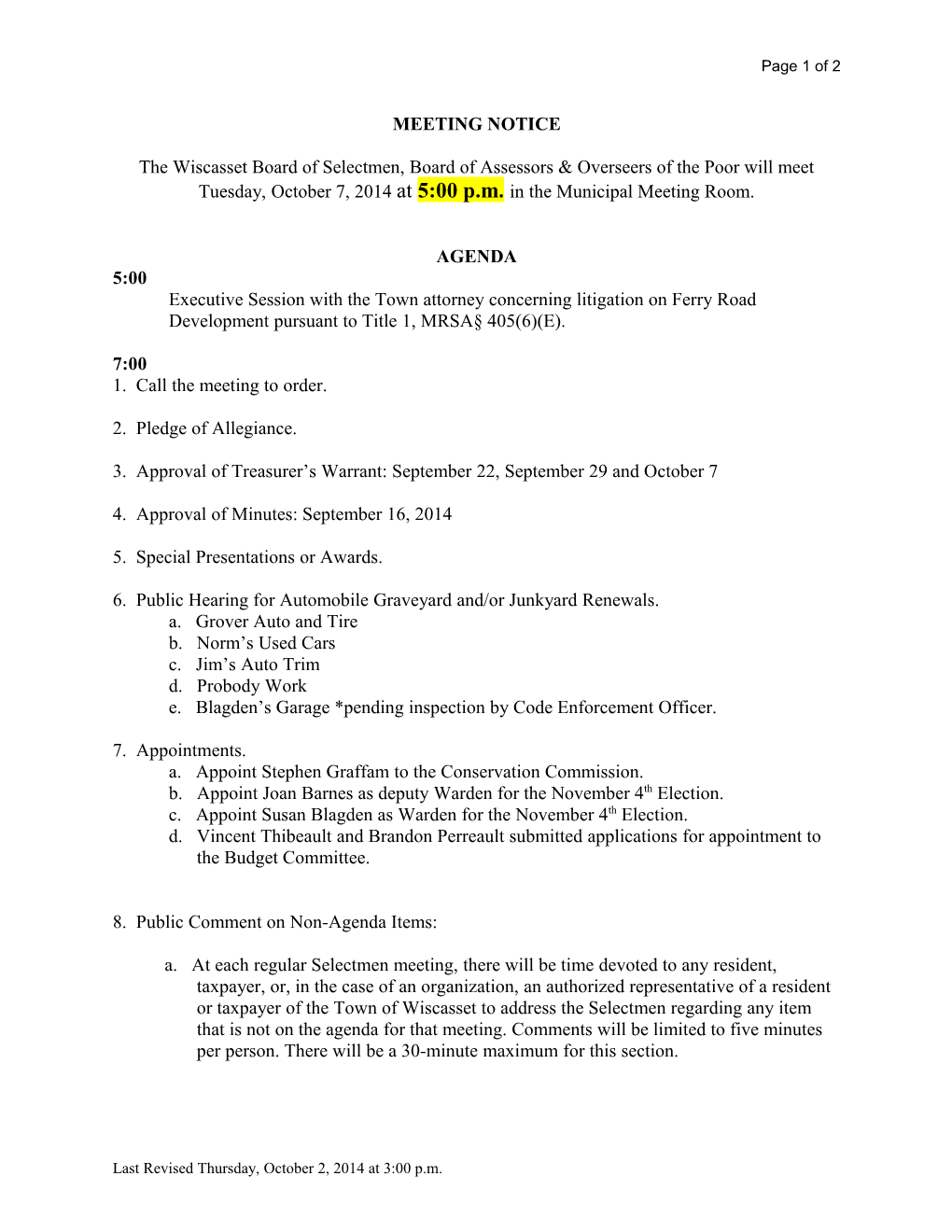 Executive Session with the Town Attorney Concerning Litigation on Ferry Road