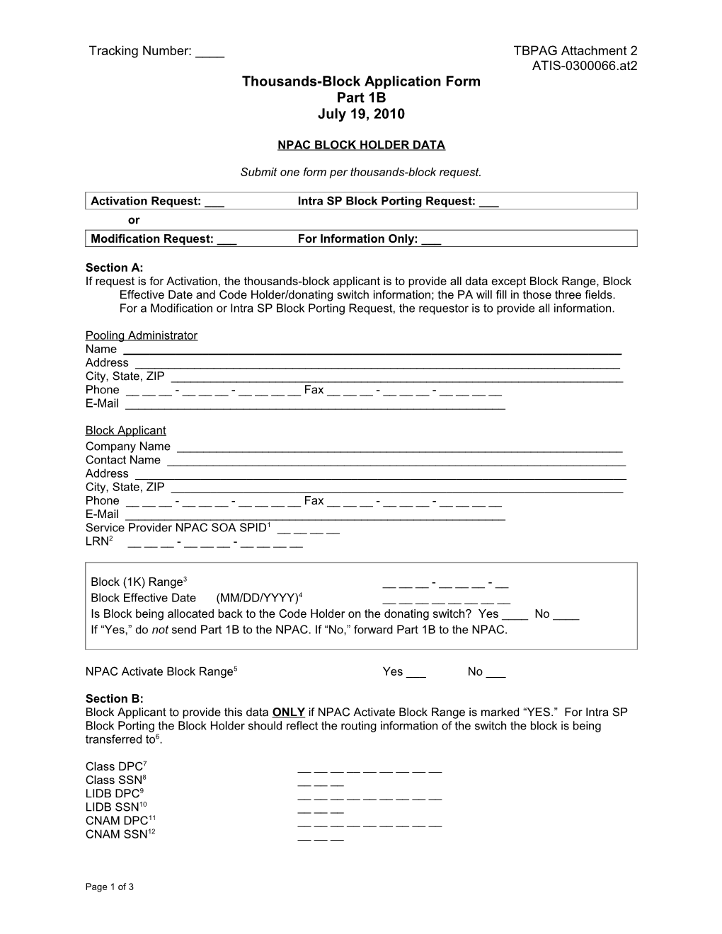 Part 1 - Npac Block Holder Activation Data