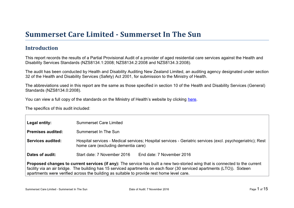 Summerset Care Limited - Summerset in the Sun