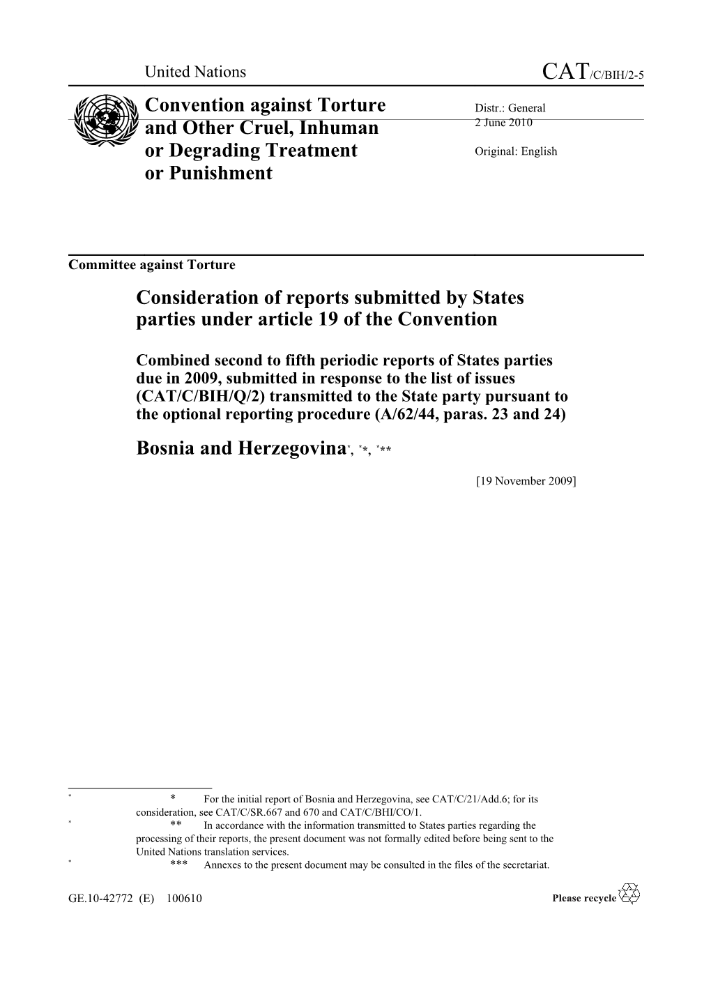 Consideration of Reports Submitted by States Parties Under Article 19 of the Convention