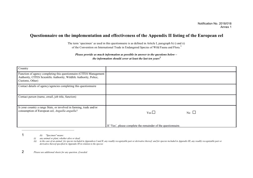 Questionnaire on the Implementation and Effectiveness of the Appendix II Listing of The