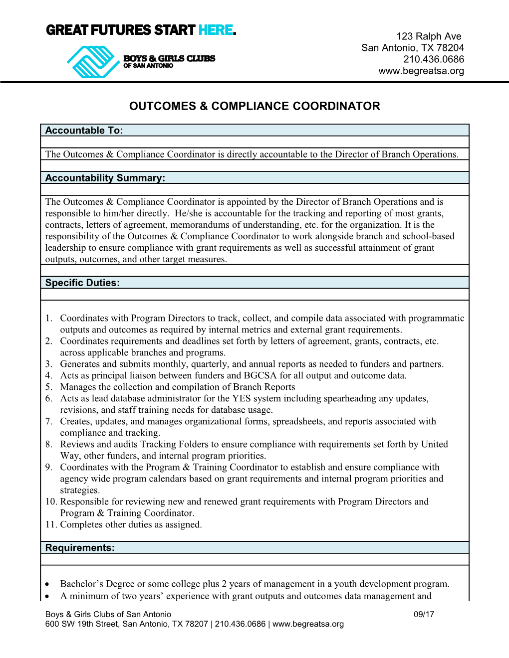 Outcomes & Compliance Coordinator
