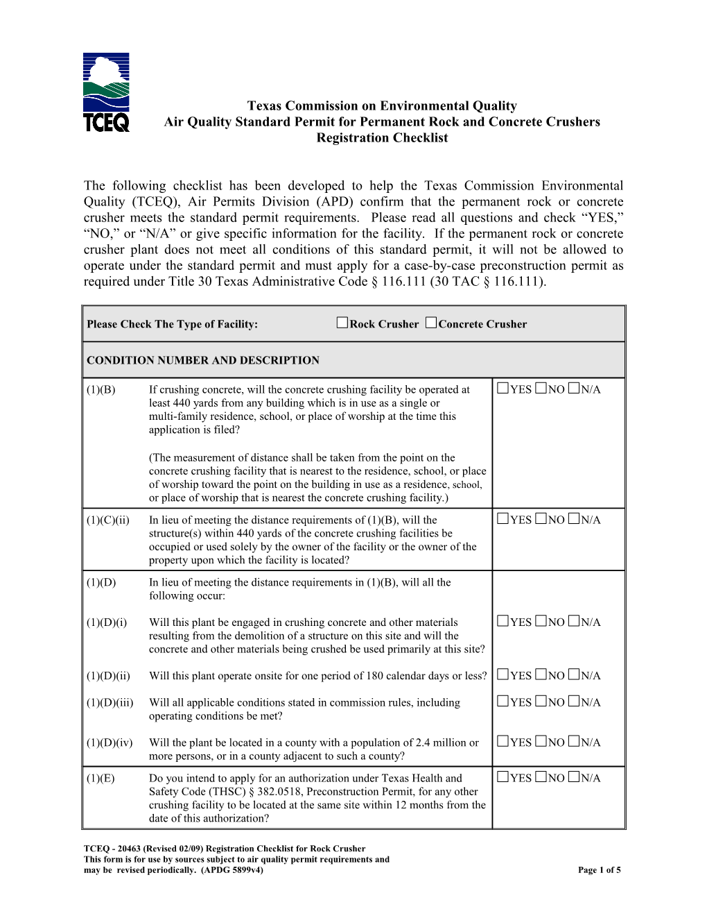 Air Quality Standard Permit for Permanent Rock and Concrete Crushers