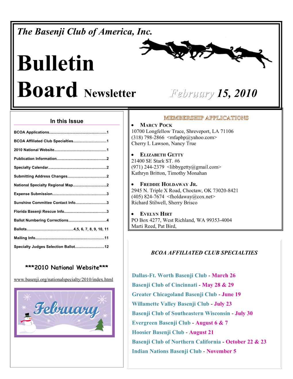 Page 2Bulletin Board Newsletterfebruary 15, 2010