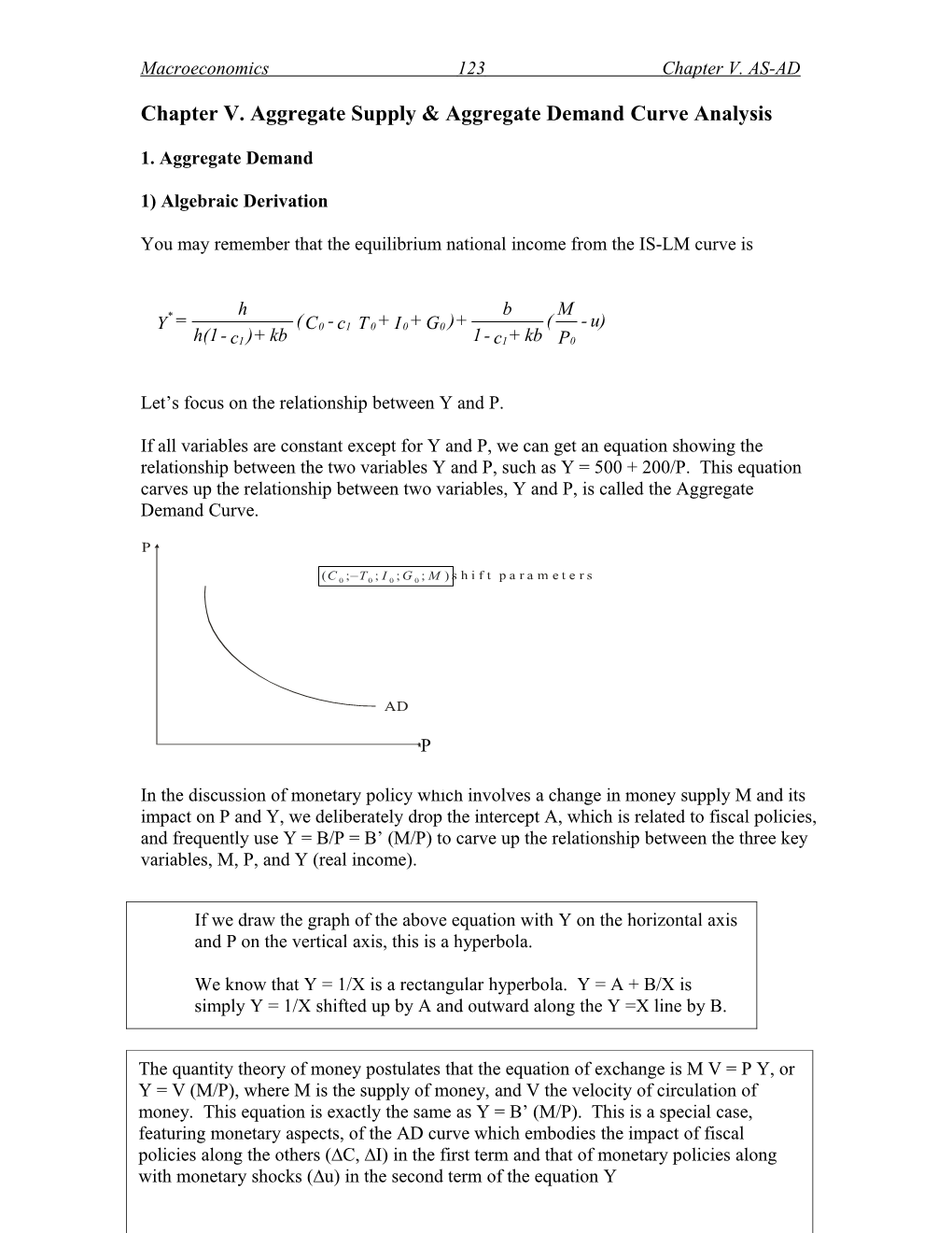 Chapter V. Aggregate Supply Aggregate Demand Curve Analysis