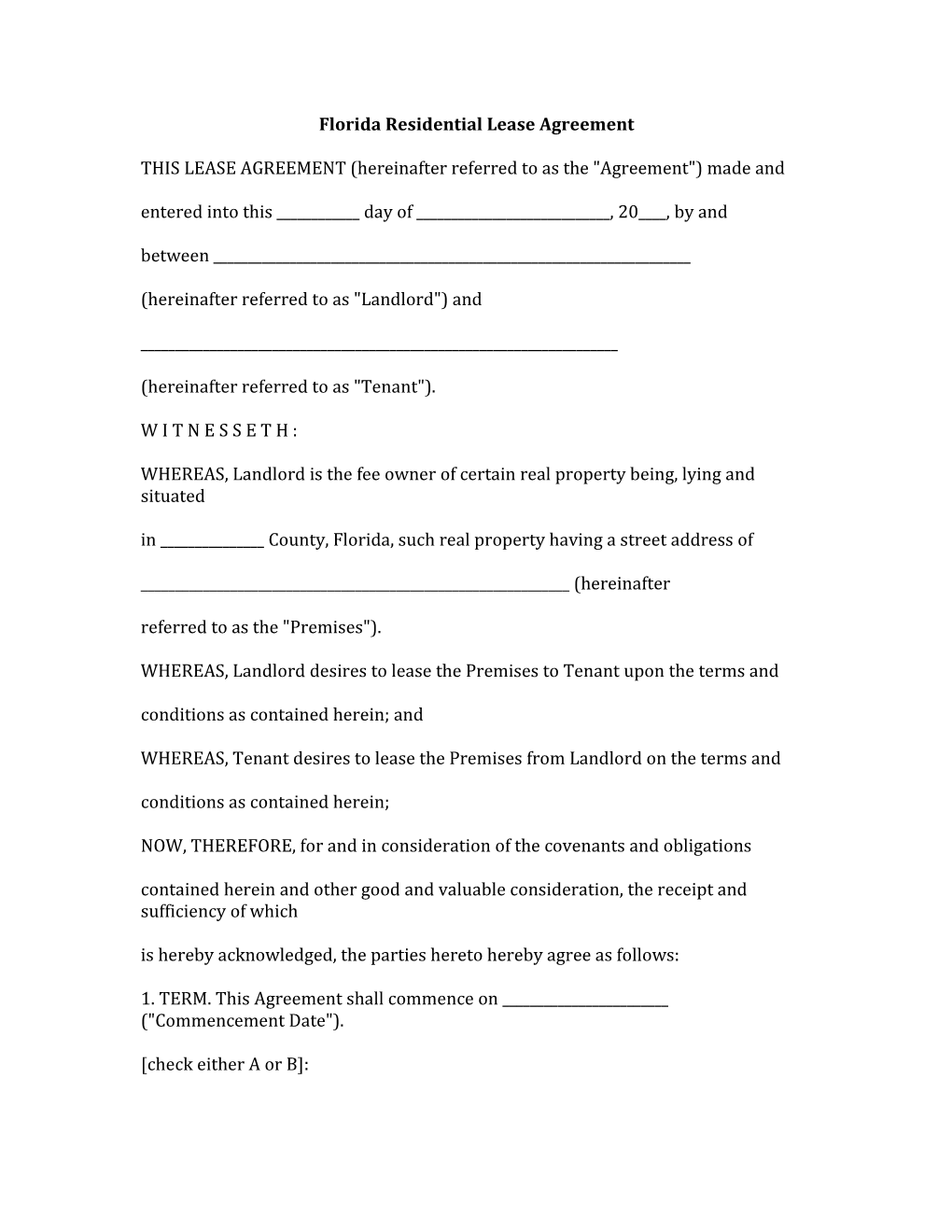 Florida Residential Lease Agreement