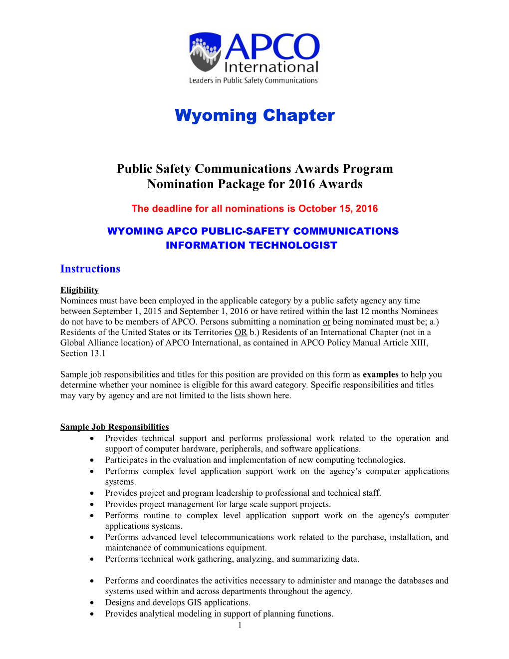 Public Safetycommunications Awards Program