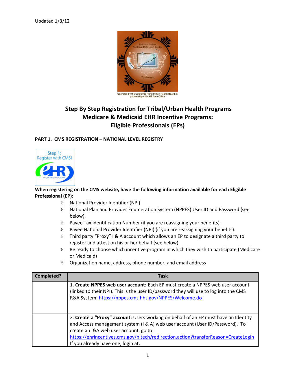 Step by Step Registration for Tribal/Urban Health Programs