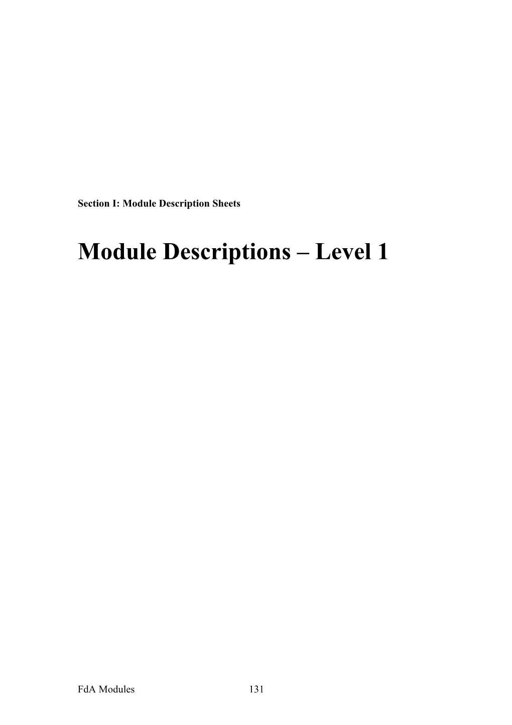 Section I: Module Description Sheets