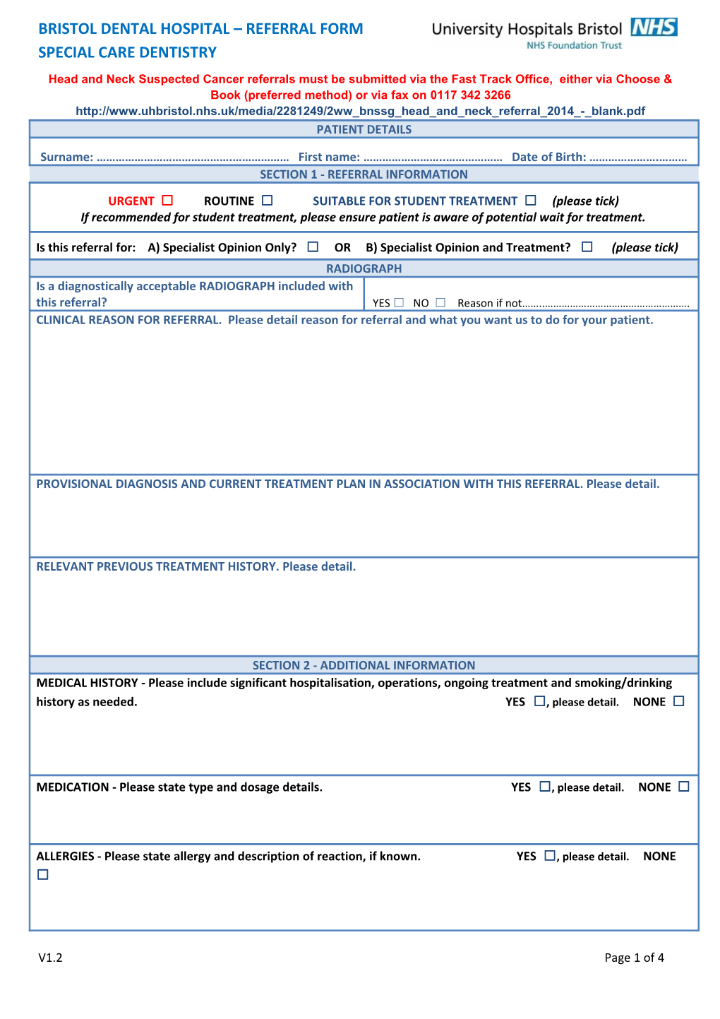 University of Bristol Dental Hospital E-Referral For