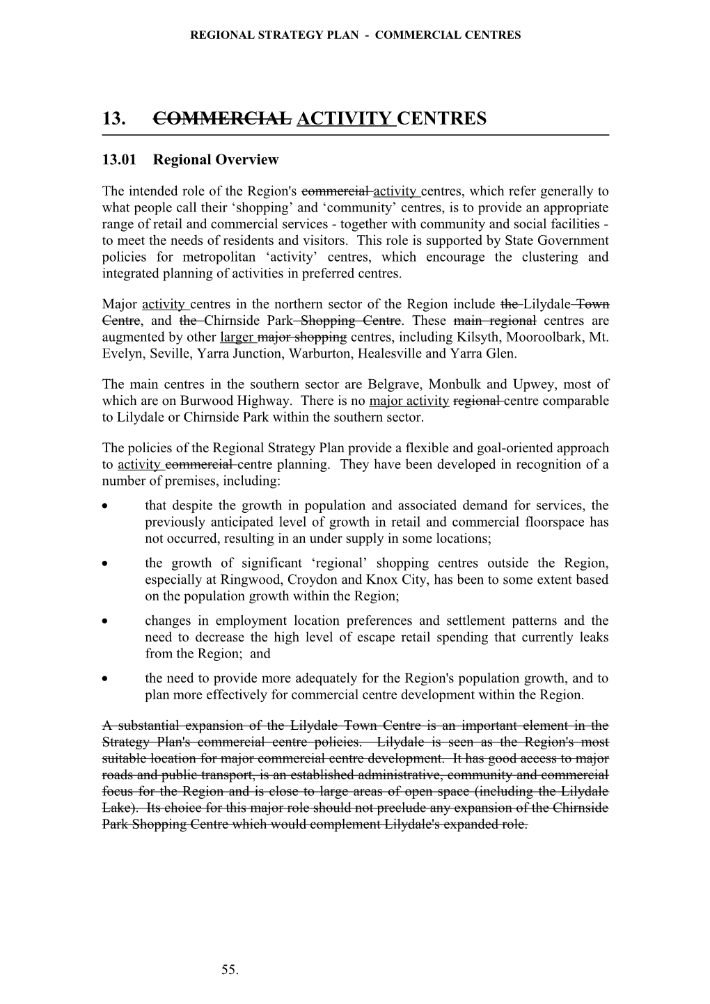 Regional Strategy Plan - Commercial Centres