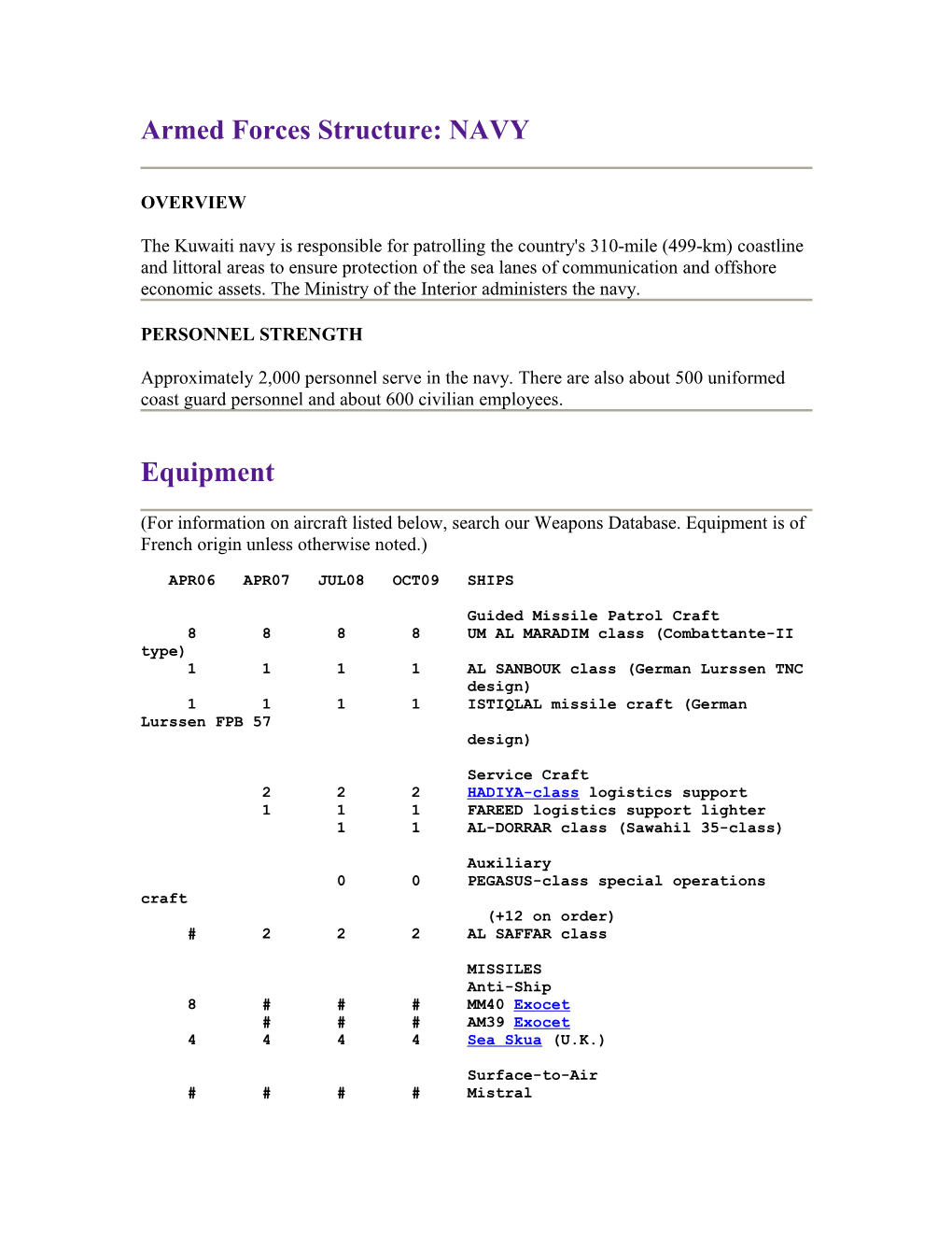 Armed Forces Structure: NAVY