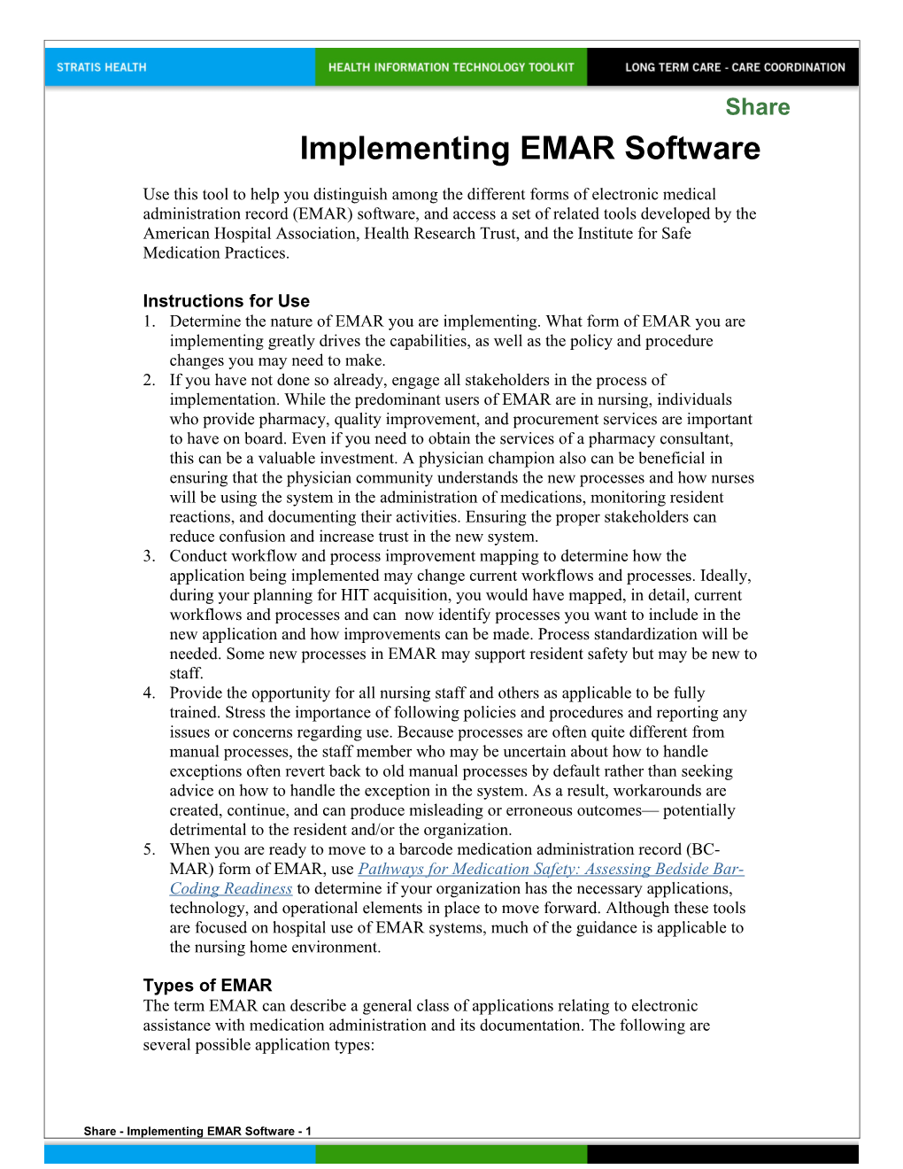Strategies to Implement Electronic Medical Administration Record (EMAR) Software Health