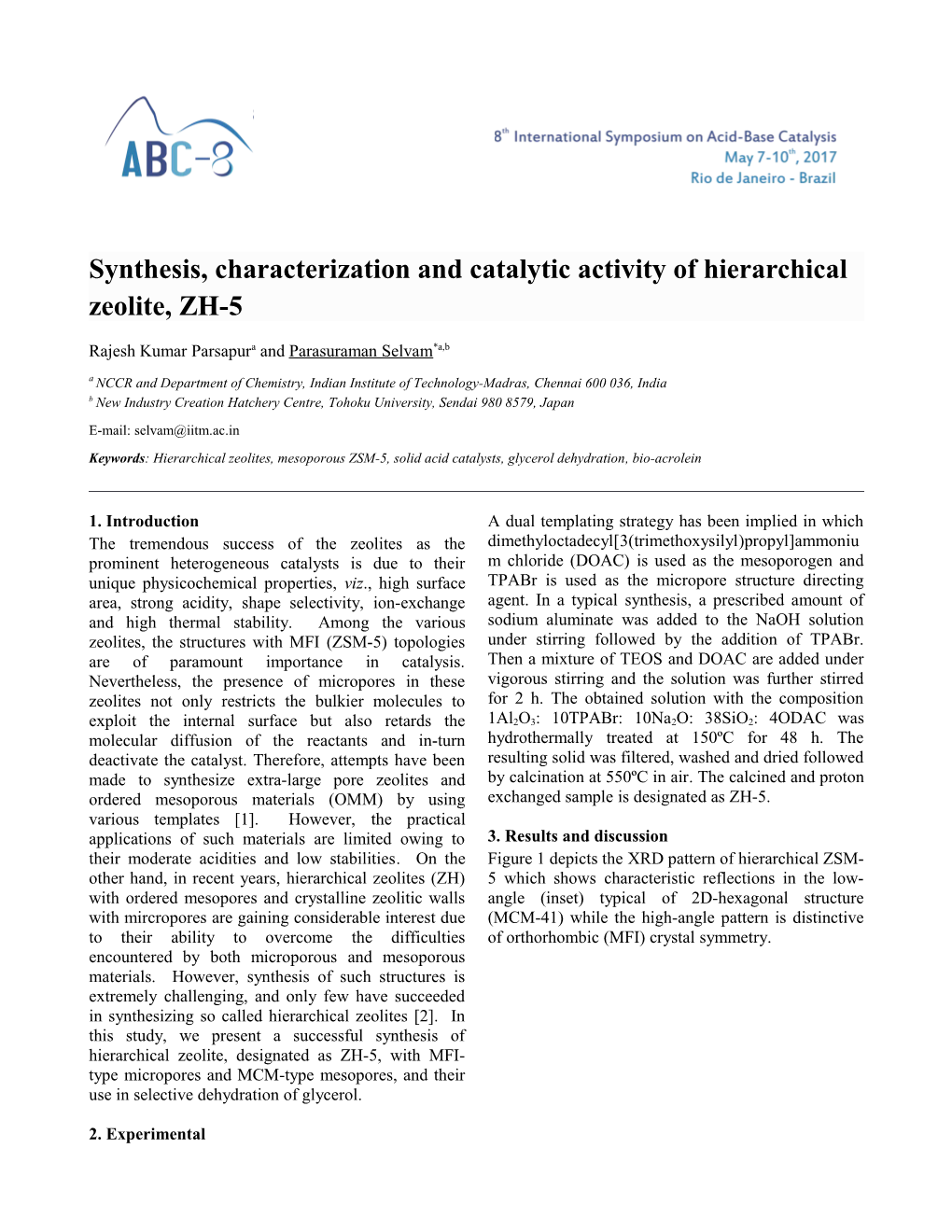 Synthesis, Characterization and Catalytic Activityofhierarchical Zeolite, ZH-5