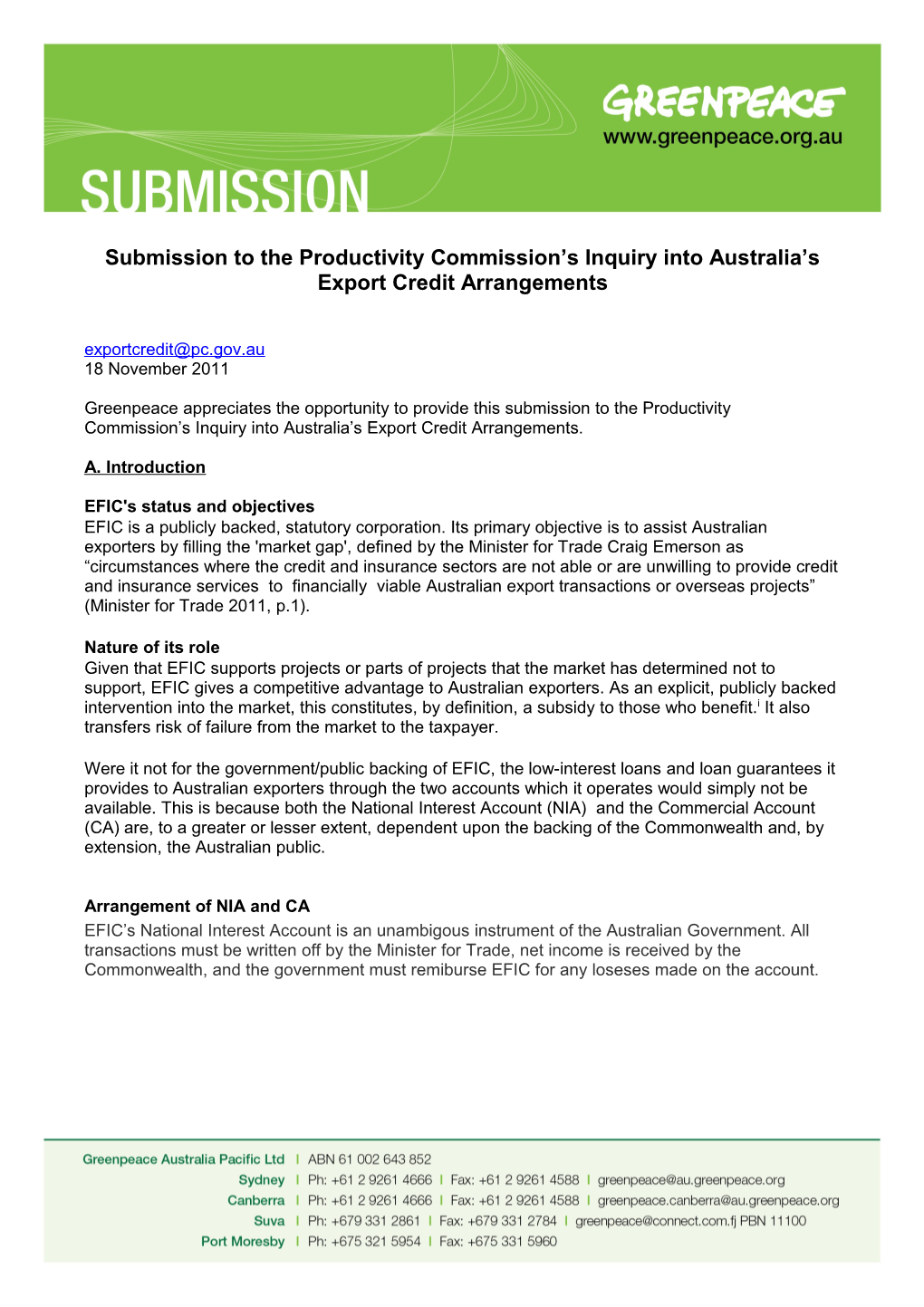 Submission 9 - Greenpeace - Australia's Export Credit Arrangements - Public Inquiry