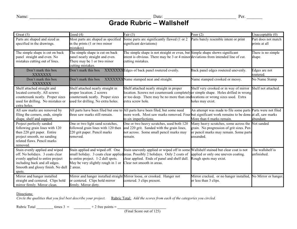 Grade Rubric Toy Car