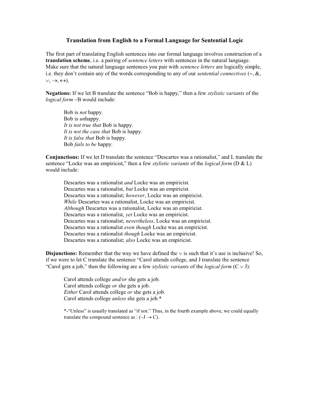 Translation from English to a Formal Language for Sentential Logic